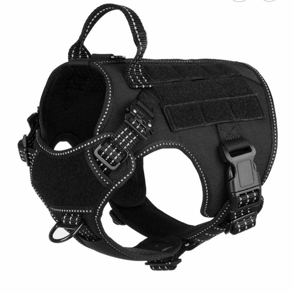 Adjustable Black Dog Harness with Reflective Stitching